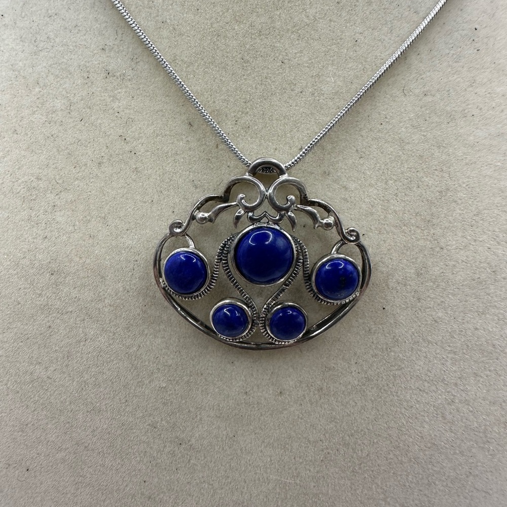 Lapis Lazuli Silver Pendant on Snake Chain - Picture 4 of 8